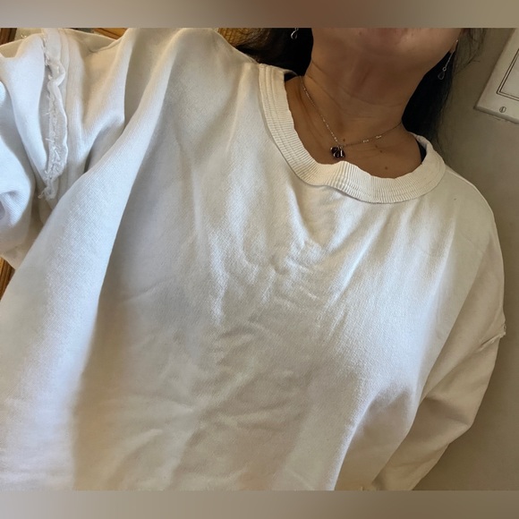 FREE PEOPLE Crop Top Cinch Cut Out Back Oversize Pullover Sweatshirt Boho Lounge - Picture 8 of 15